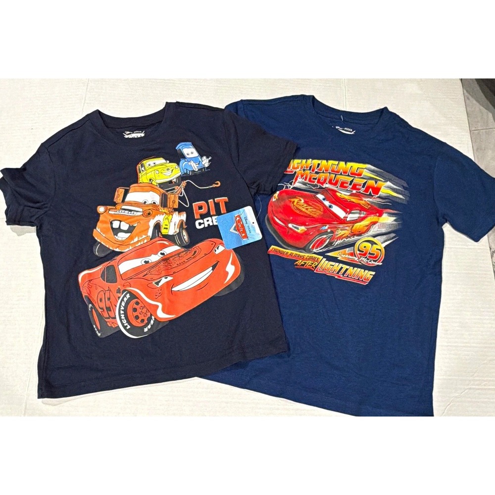 Disney Pixar Cars Lot of 2 Blue Graphic T-Shirts Size 7 Lightning McQueen Mater